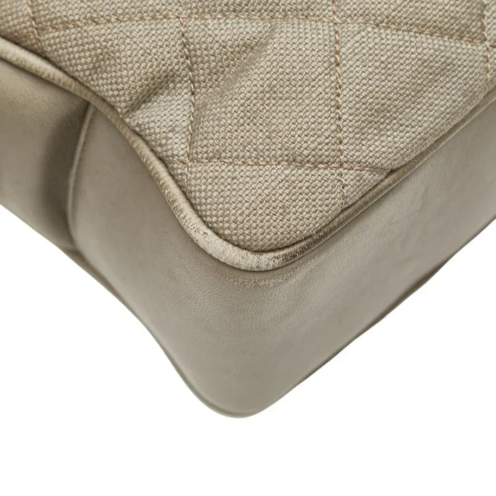 CHANEL Gray Leather Logo Tote Bag